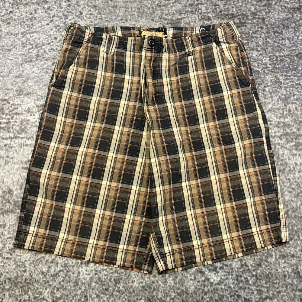 BKE Shorts Brown Plaid Mens 36 Flat Front Chino Baggy Grunge Y2K